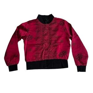 Red & black Japanese style long sleeved zip up racing jacket detailed pattern S.